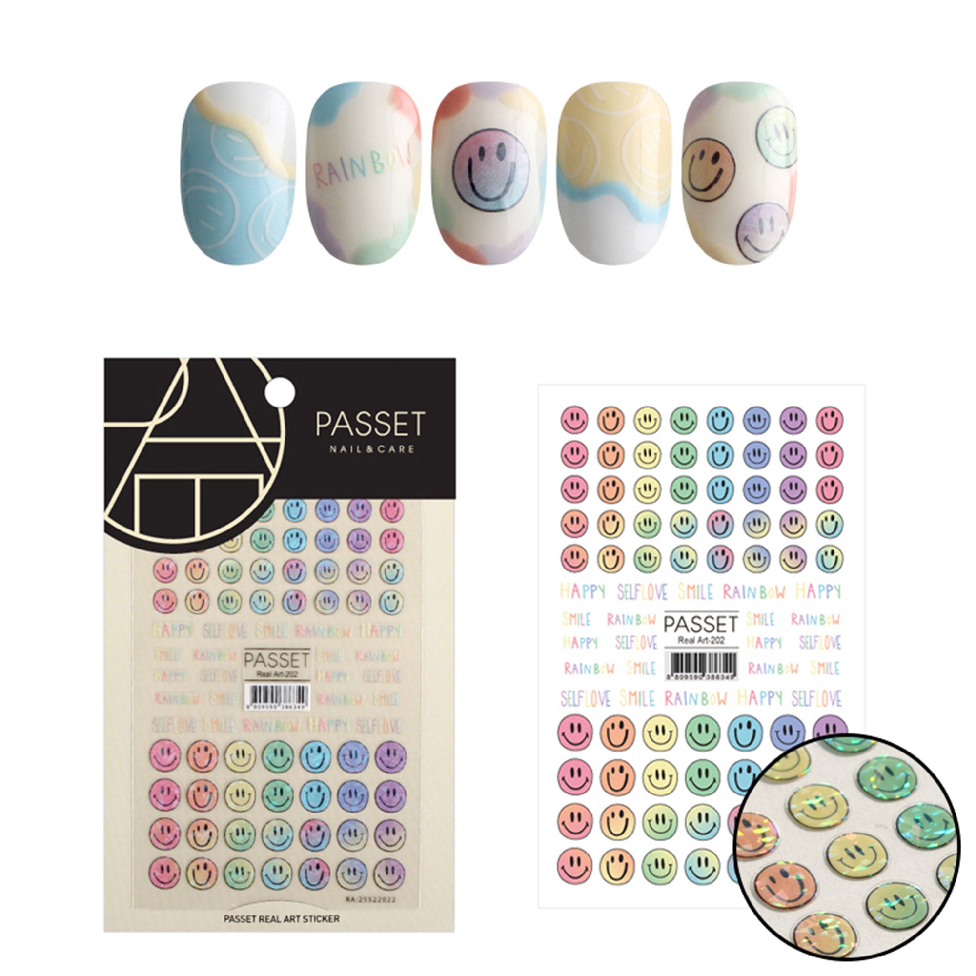 Passet Nail Art Sticker / Happy Smileys Y2K Iridescent Self Love Design DIY At Home Manicure
