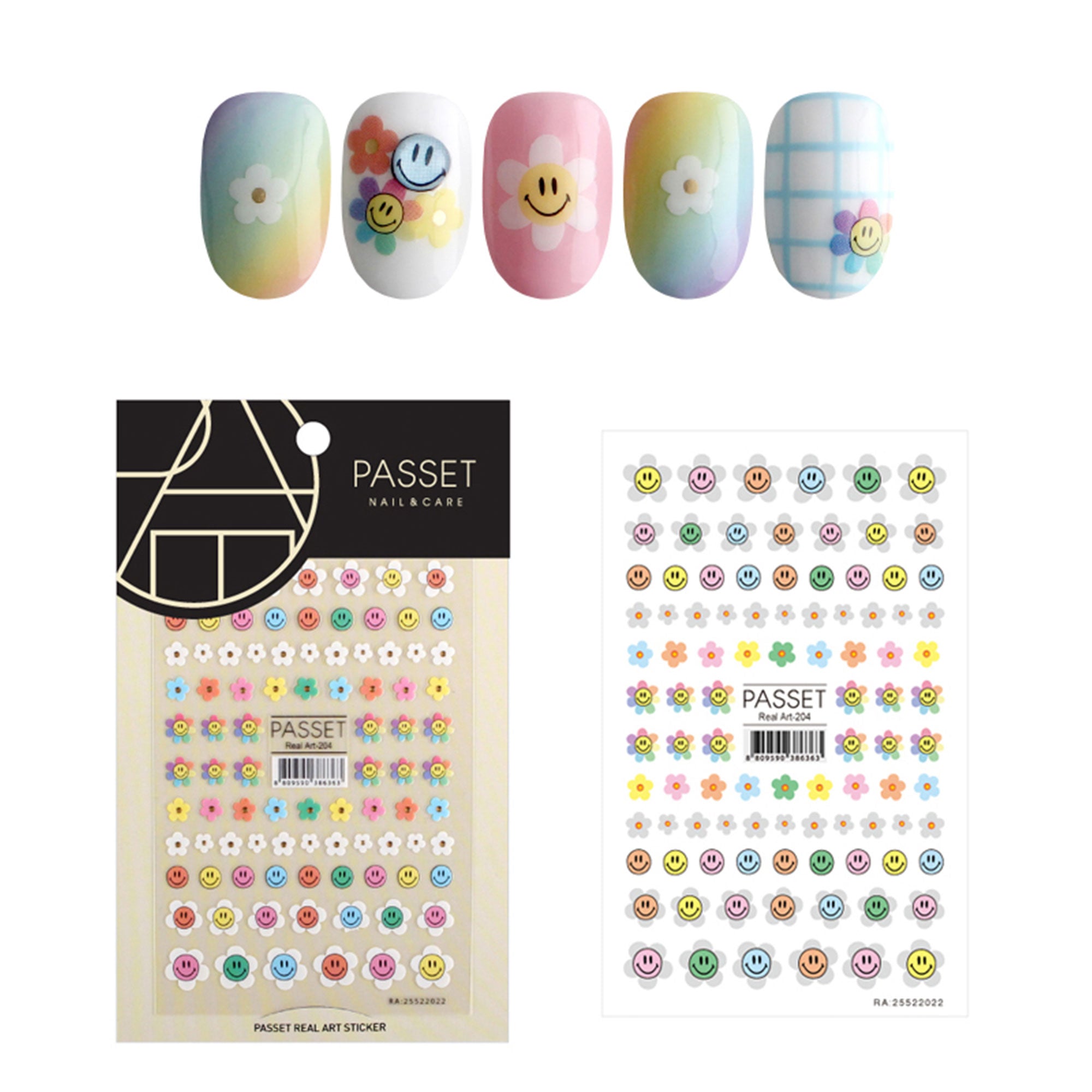 Passet Nail Art Sticker / Daisy Smileys Y2K Rainbow Flower Design Gen Z