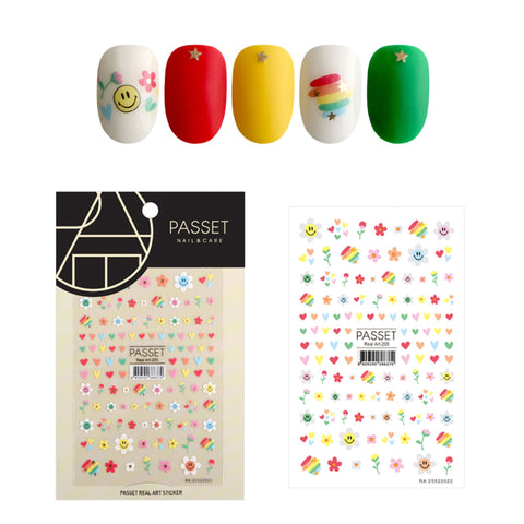 Passet Nail Art Sticker / Rainbow Party Daisy Hearts Flower Child Design Fun Y2K