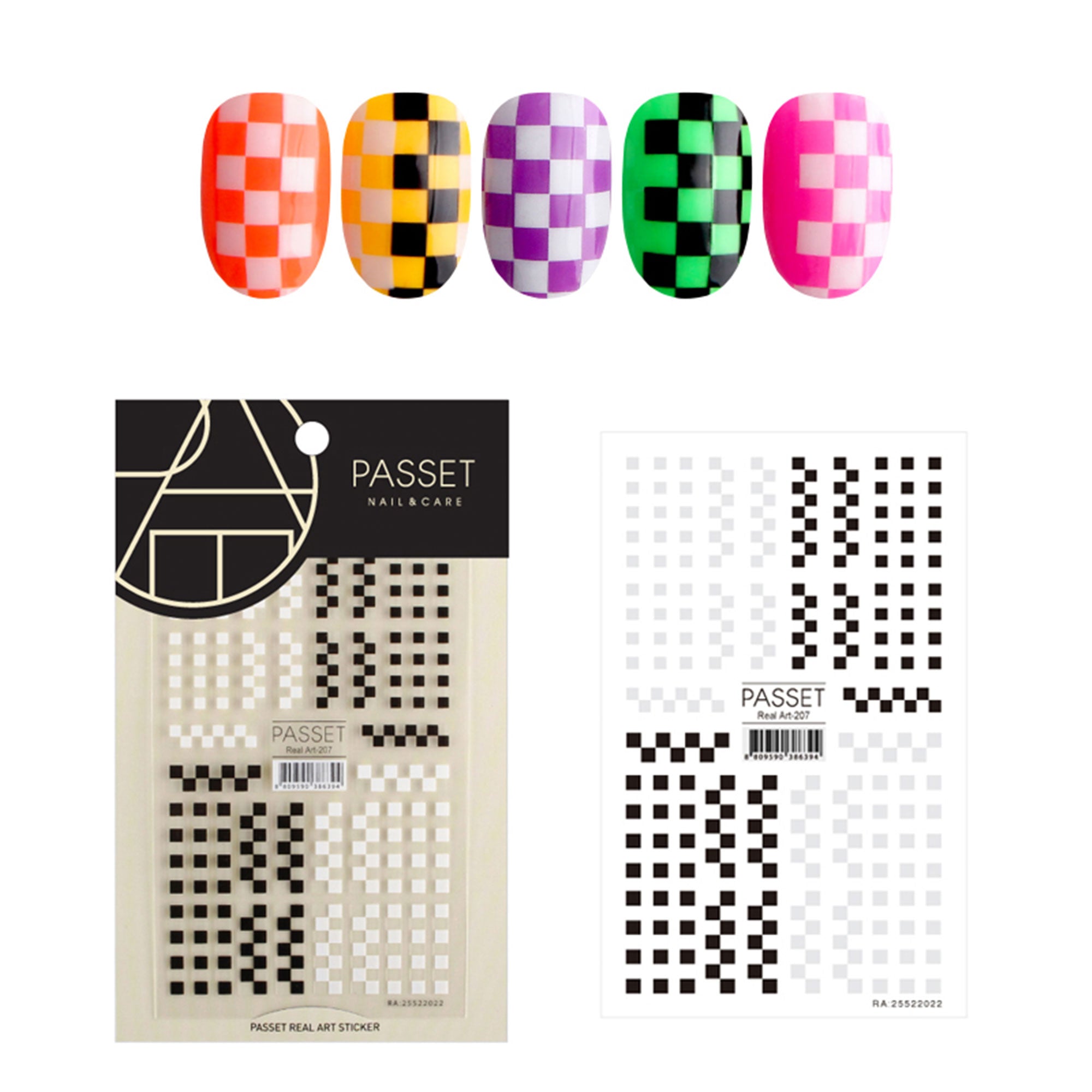 Passet Nail Art Sticker / Checkerboard / Black & White Y2K Abstract Geometric Pattern