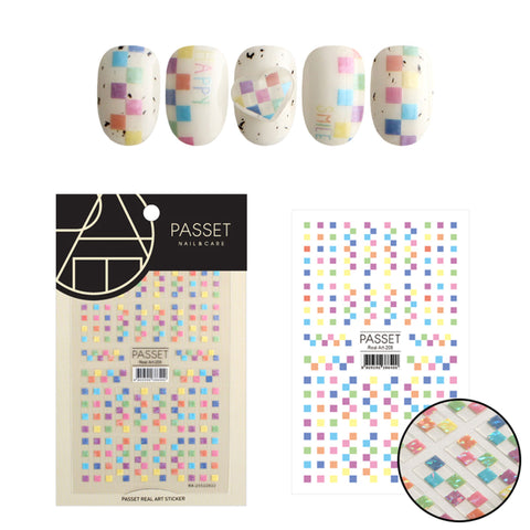 Passet Nail Art Sticker / Checkerboard Iridescent Pastel Rainbow Pattern