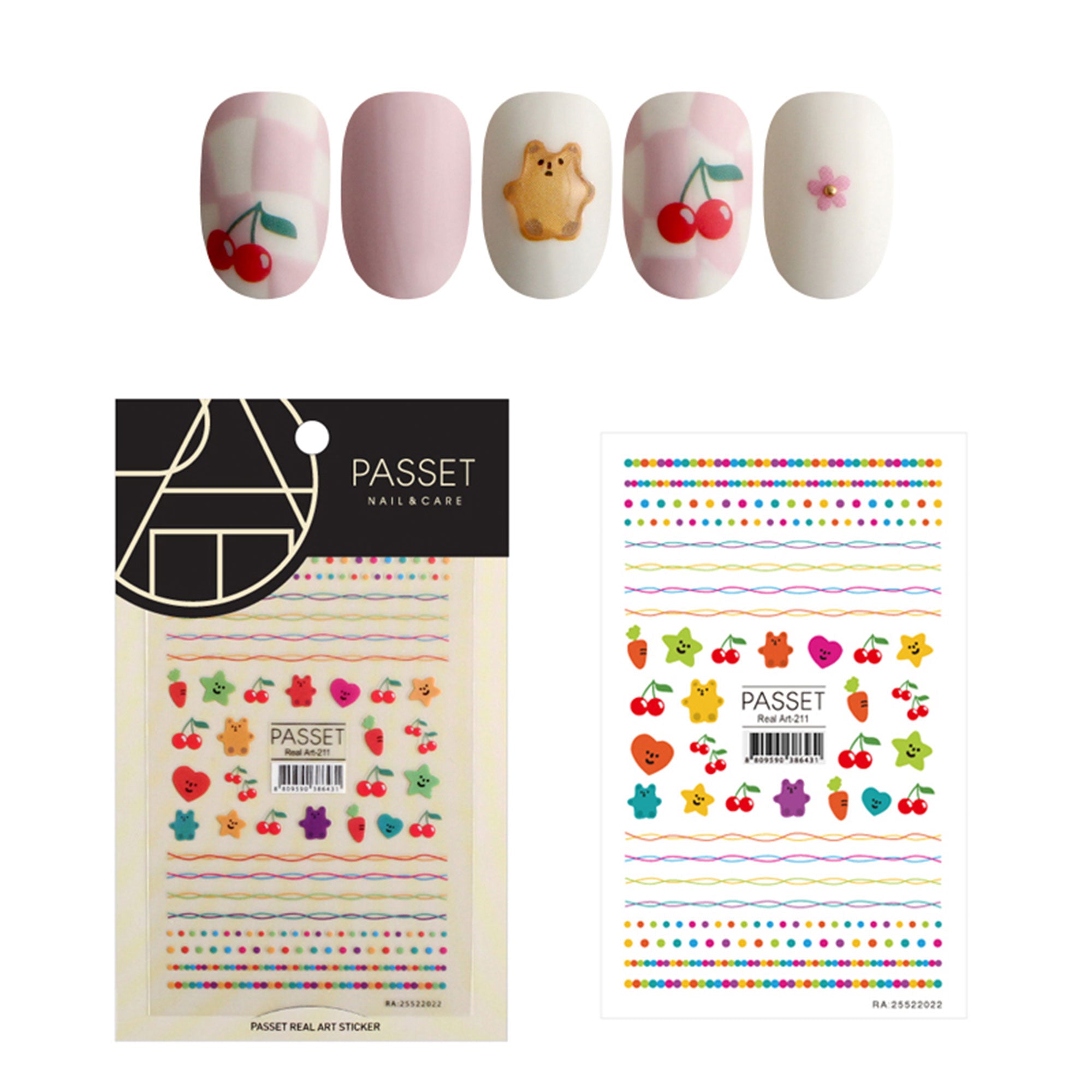 Passet Nail Art Sticker / Rainbow Friends Cherry Fruits Lines Dots Y2K Jelly Candy