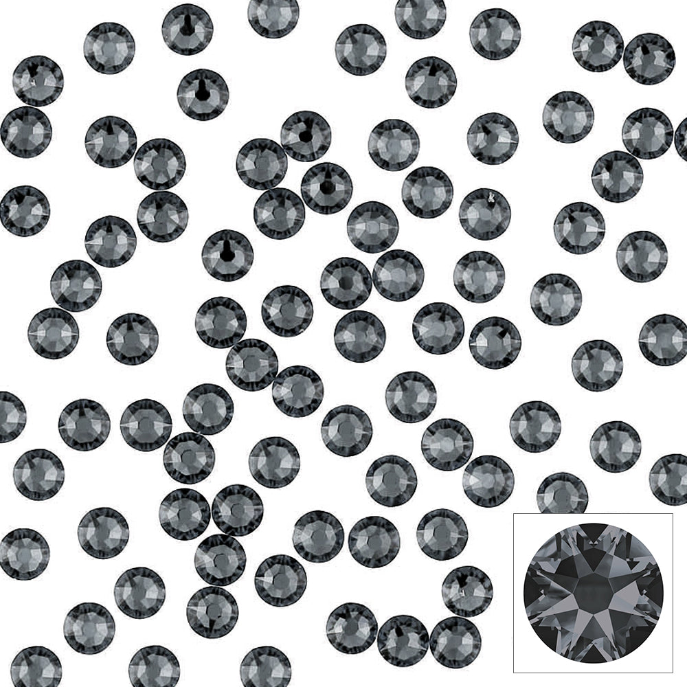 Swarovski Round Flatback Rhinestone / Silver Night Dark Black Crystals for Nail Art