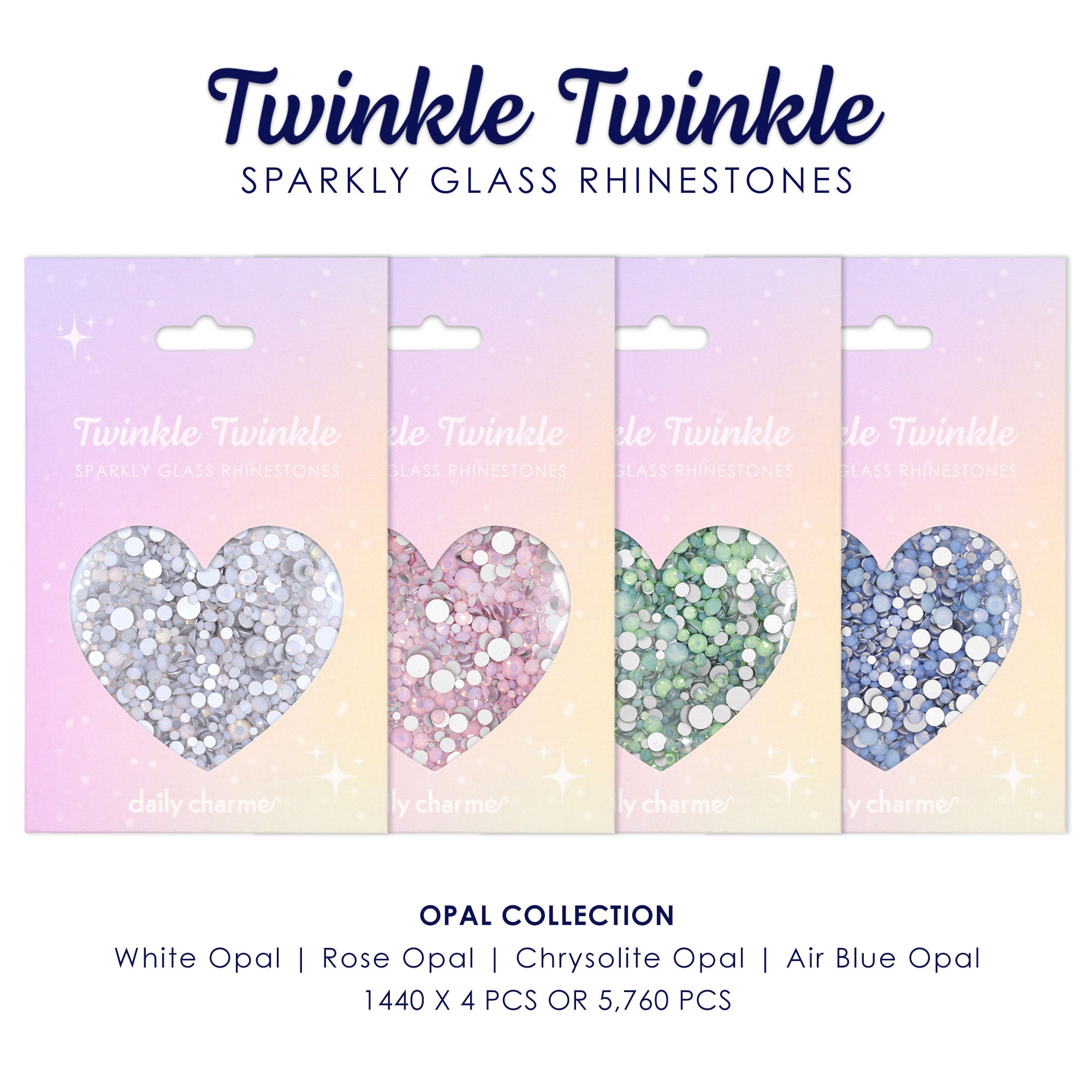 Twinkle Twinkle Rhinestone Opal Collection / 4 Colors Pastel White Rose Green Blue Chrysolite