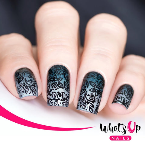 What's Up Nails Metal Stamping Plates daily charme Solo nails Nail Art Supplies Floral Swirls vines vine floral flora flowers henna tattoo ink flare lace emboss embroidery elegant blossoming twirling swirling damask textile