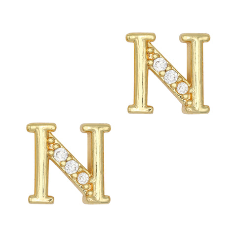 Alphabet N / Zircon Charm / Gold