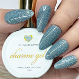 Charme Gel / Holographic Twinkle H71 Glass Slipper Aqua Blue Flash Diamond Reflective Nail Polish by nailexperiments