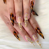 Charme Gel / Tinted Glass T05 Peach Bellini Tortoiseshell Nail with Gold Foil Accent